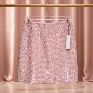 IO Pink and White Tweed Sequin Embellished Mini Dress  #1018